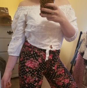 ❤Lace eyelet cropped off the shoulder white blouse